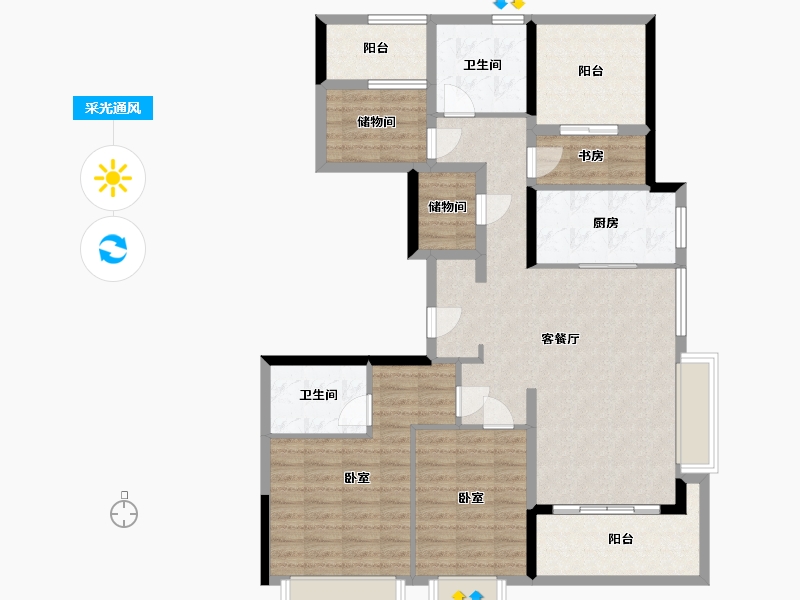 浙江省-杭州市-德信钱塘云庄-111.74-户型库-采光通风