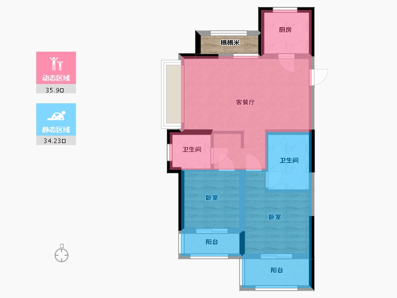 浙江省-杭州市-天都城滨沁公寓-64.42-户型库-动静分区