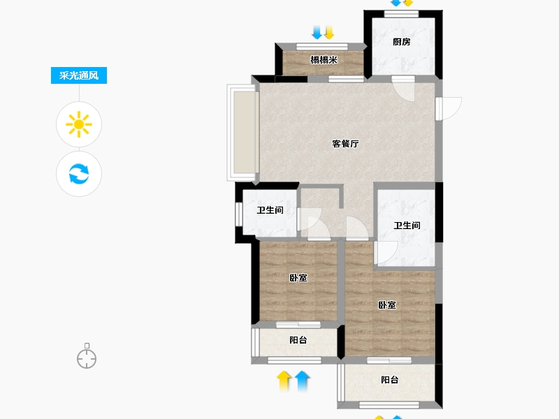 浙江省-杭州市-天都城滨沁公寓-64.42-户型库-采光通风