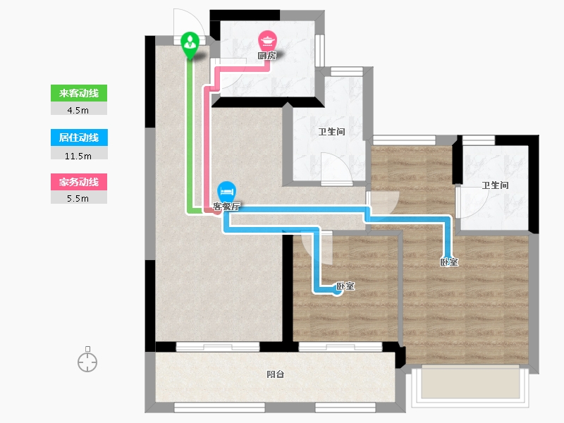 浙江省-杭州市-天都城滨沁公寓-65.53-户型库-动静线