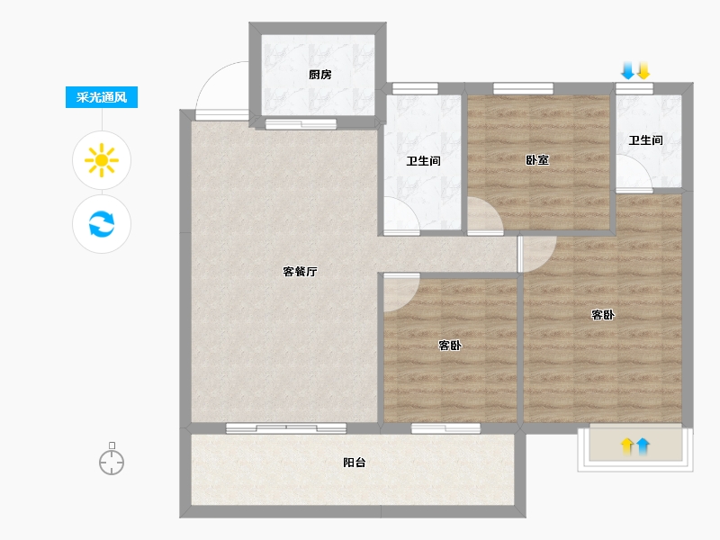 湖北省-孝感市-东方·状元成-88.82-户型库-采光通风