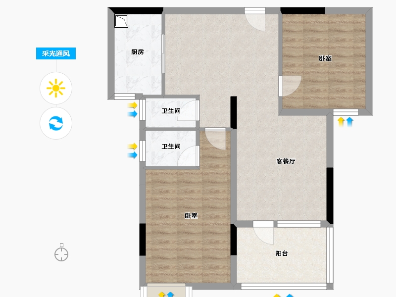 湖北省-黄冈市-荣信清江府-76.96-户型库-采光通风