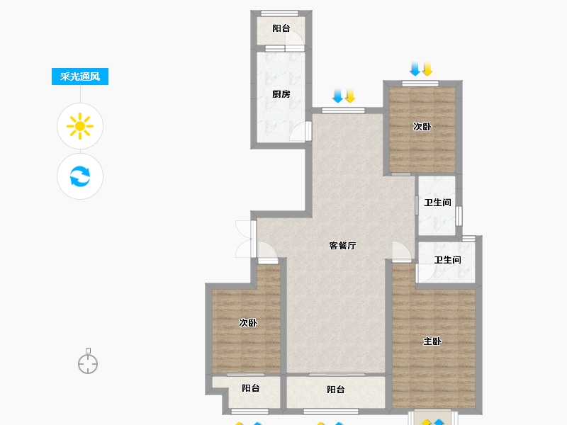 山东省-潍坊市-城投奥文公馆-105.74-户型库-采光通风