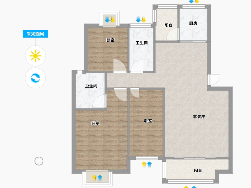 湖北省-黄冈市-三清国际华城-86.62-户型库-采光通风