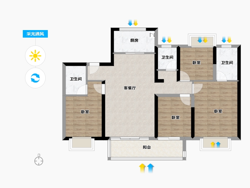 湖北省-襄阳市-蓝光铭江半岛-95.27-户型库-采光通风