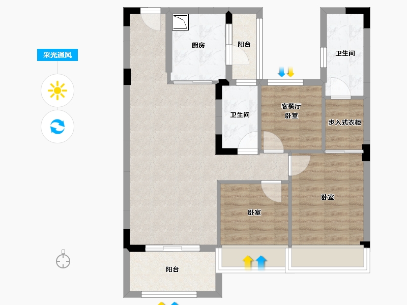 湖北省-襄阳市-碧桂园・嘉悦城-76.37-户型库-采光通风