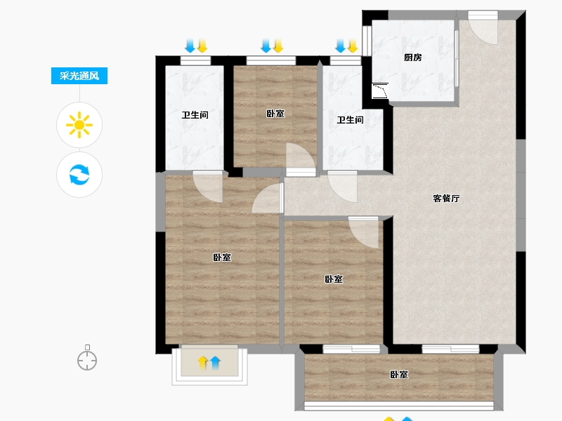 湖北省-武汉市-中建壹品澜庭-75.58-户型库-采光通风