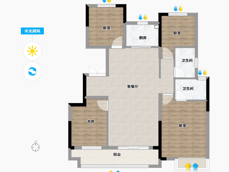 河南省-南阳市-中梁珑熙府-102.00-户型库-采光通风