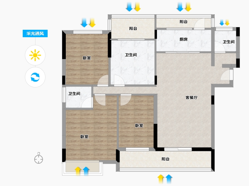 湖北省-襄阳市-房投翰林府-107.21-户型库-采光通风