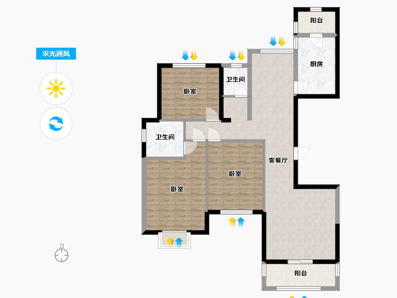 河南省-信阳市-日出东方·卓悦-113.42-户型库-采光通风