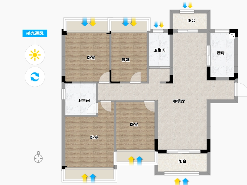 湖北省-襄阳市-碧桂园・嘉悦城-105.00-户型库-采光通风