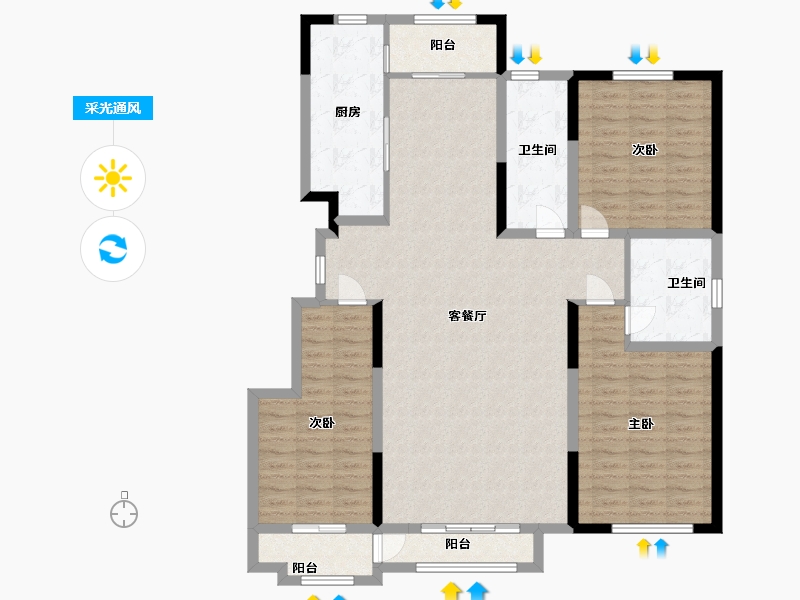 山东省-潍坊市-中冶潍坊公馆-130.40-户型库-采光通风