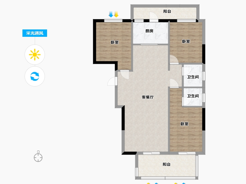 湖北省-黄冈市-鸿园未来城-103.60-户型库-采光通风