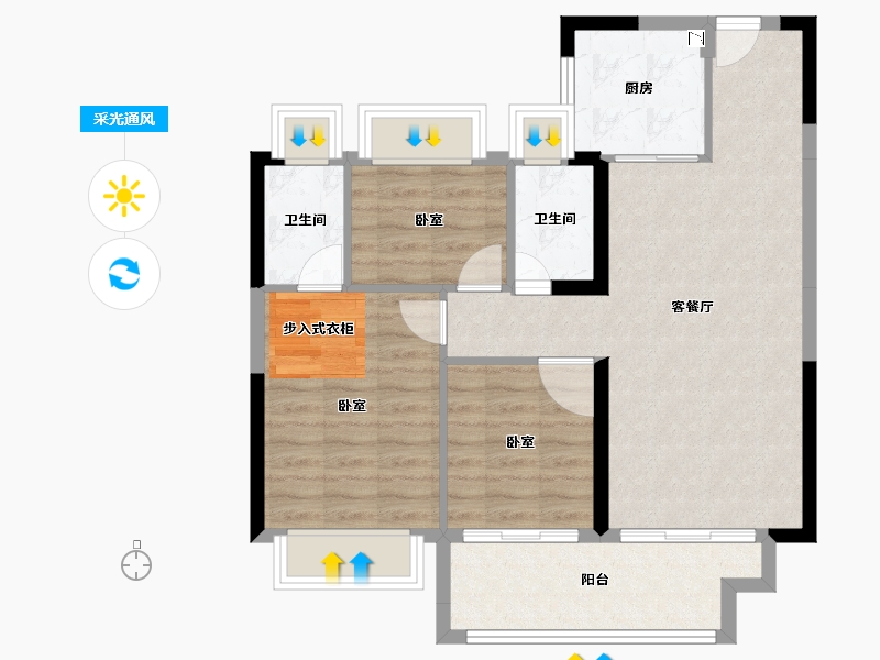 湖北省-荆州市-荆州碧桂园央玺-77.27-户型库-采光通风