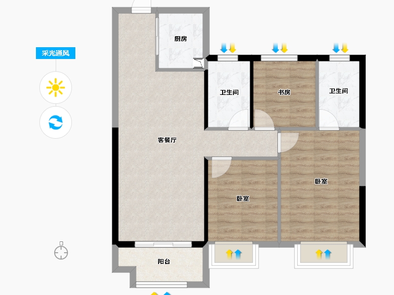 湖南省-株洲市-美的·铂悦府-76.77-户型库-采光通风