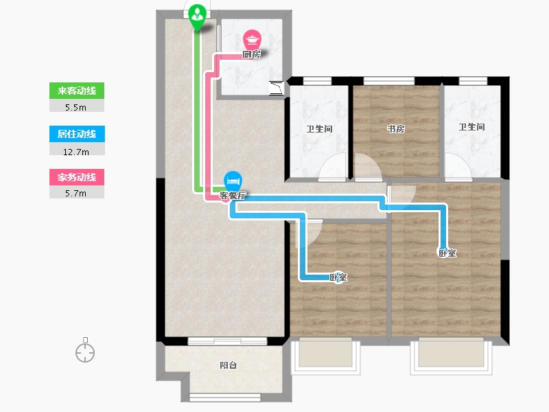 湖南省-株洲市-美的·铂悦府-76.77-户型库-动静线