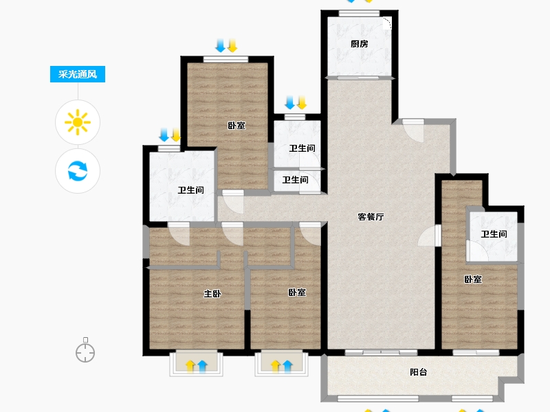 江苏省-宿迁市-新城玺樾府-150.01-户型库-采光通风