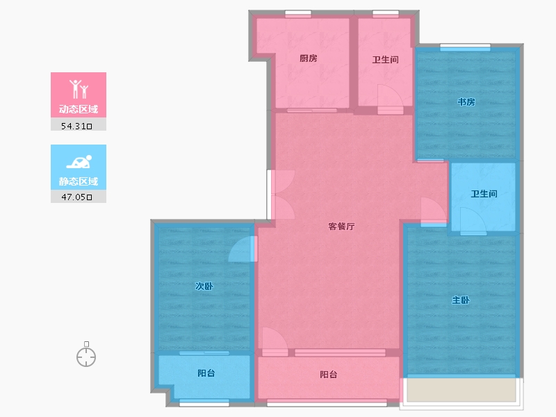 山东省-潍坊市-恒信浞河公馆-90.91-户型库-动静分区