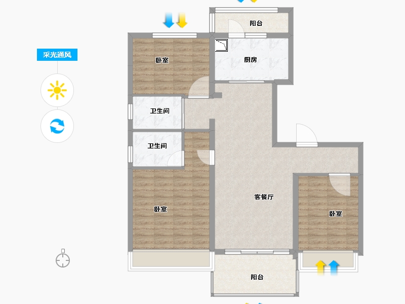 河南省-商丘市-碧桂园木兰郡-104.78-户型库-采光通风