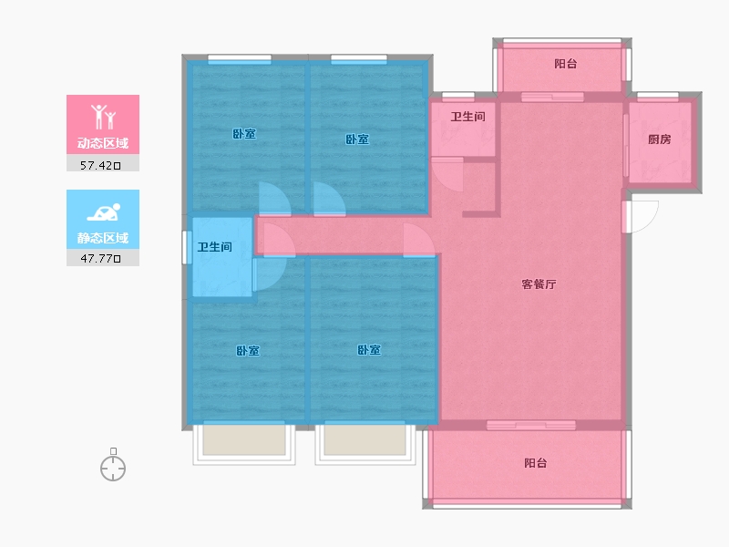 湖北省-黄冈市-城南•花语城-95.35-户型库-动静分区