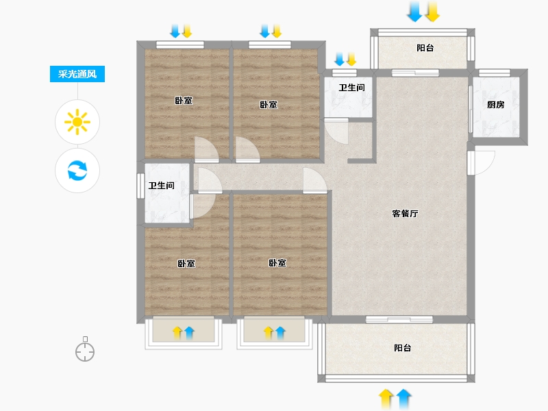 湖北省-黄冈市-城南•花语城-95.35-户型库-采光通风