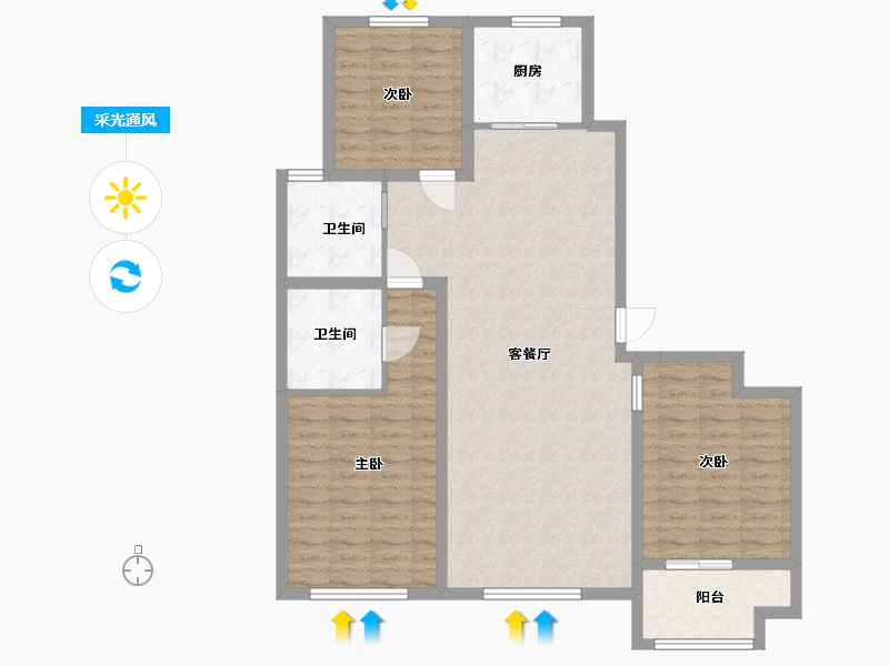 山东省-潍坊市-中冶潍坊公馆-111.20-户型库-采光通风