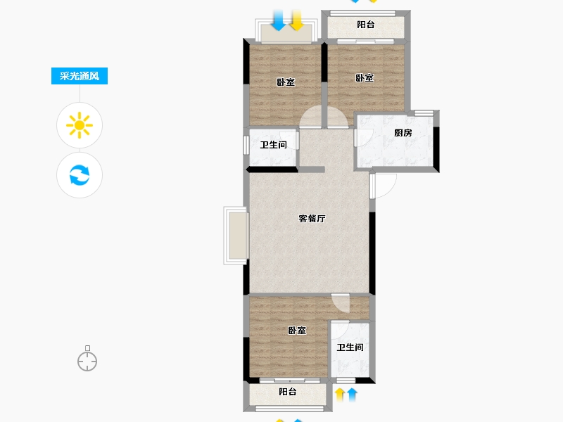 湖北省-荆州市-欧亚达阅城-85.79-户型库-采光通风