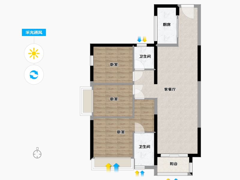 湖北省-武汉市-武汉锦绣香江-90.70-户型库-采光通风