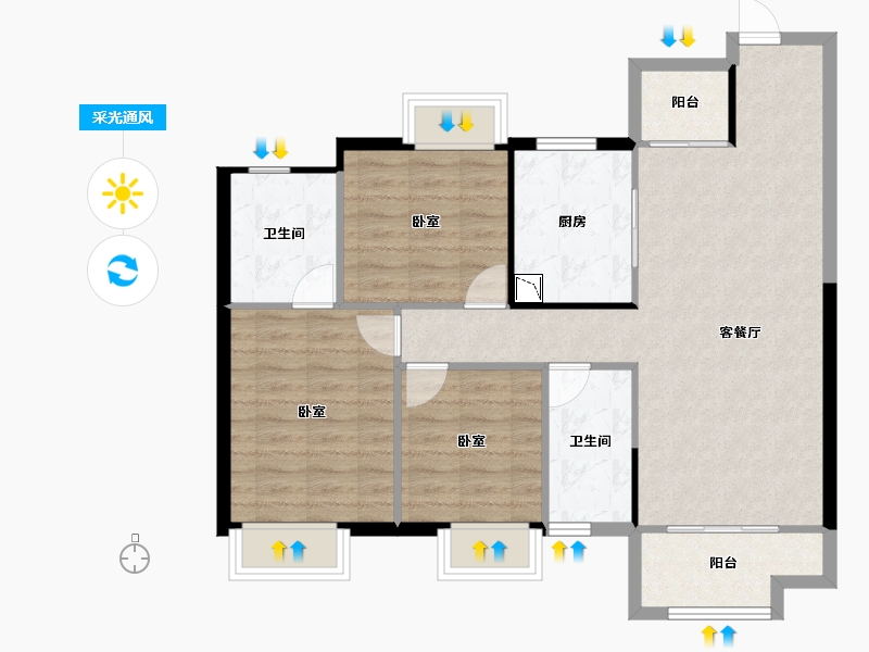 湖南省-株洲市-美的·铂悦府-86.07-户型库-采光通风