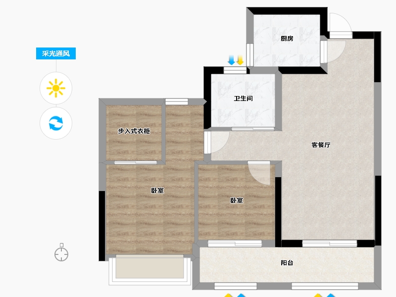 浙江省-杭州市-天都城滨沁公寓-66.02-户型库-采光通风