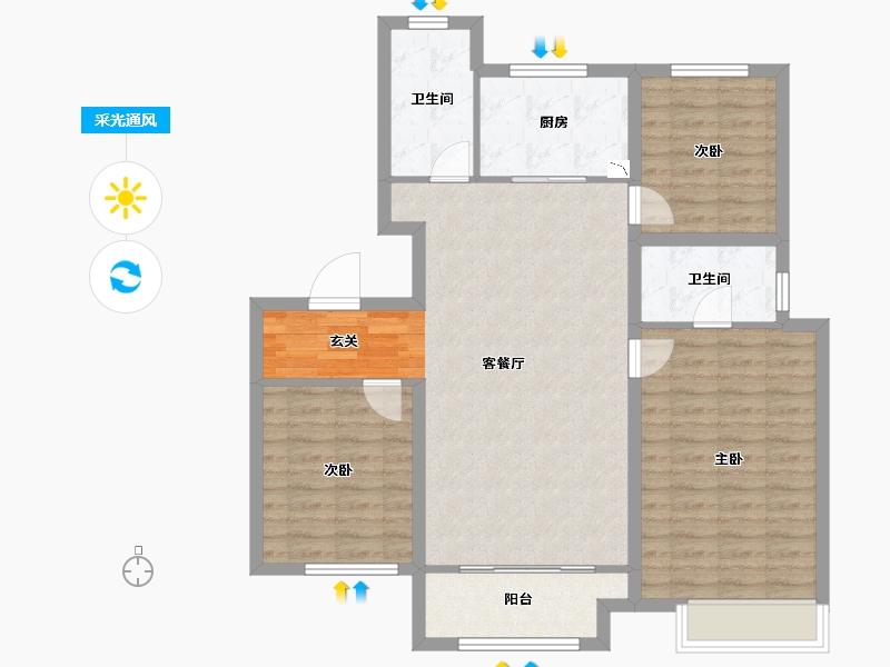 山东省-淄博市-淄博融创滨江壹号-96.01-户型库-采光通风