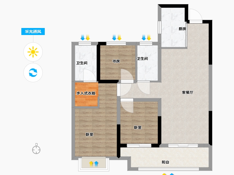 湖北省-武汉市-洺悦华府-89.01-户型库-采光通风