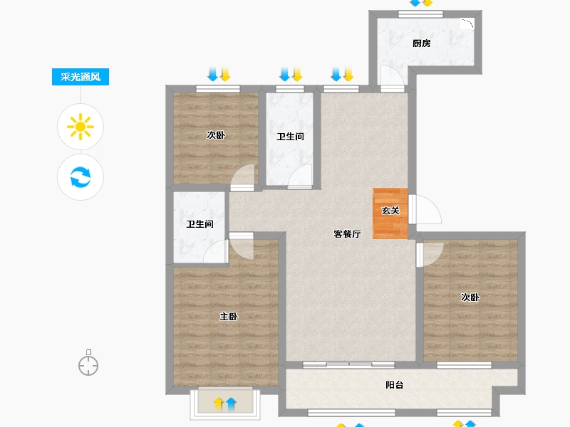 山东省-淄博市-源泰景城锦园-95.29-户型库-采光通风