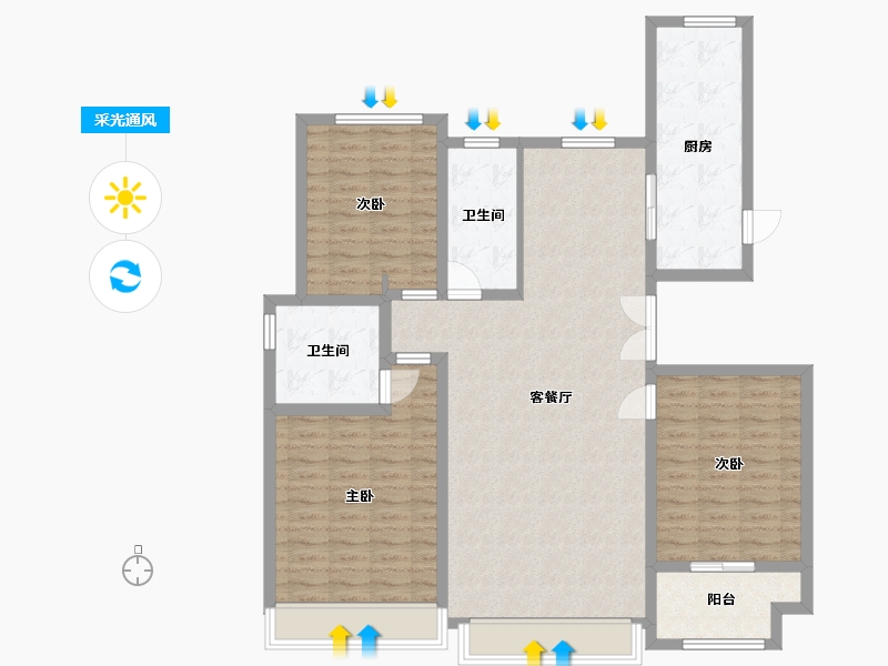 山东省-潍坊市-东金1号蓝郡-119.19-户型库-采光通风