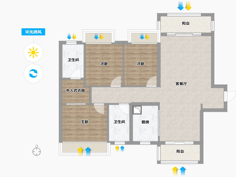 湖南省-株洲市-株洲美的檀府-90.01-户型库-采光通风