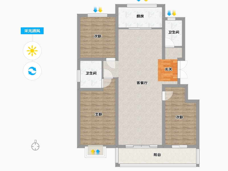 山东省-潍坊市-恒信·理想小镇-105.60-户型库-采光通风