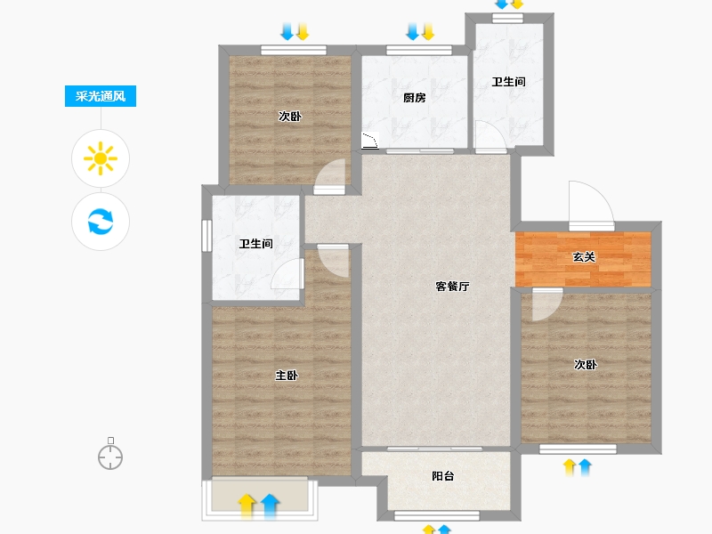 山东省-淄博市-淄博融创滨江壹号-92.00-户型库-采光通风