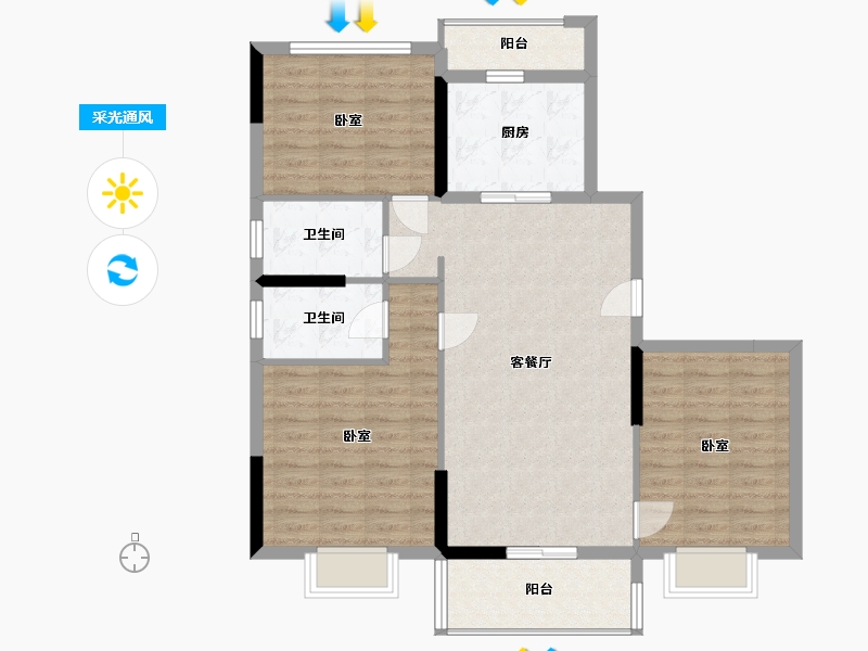 河南省-信阳市-碧桂园领墅-96.52-户型库-采光通风