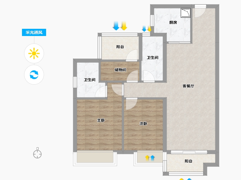 湖南省-株洲市-株洲美的檀府-79.15-户型库-采光通风