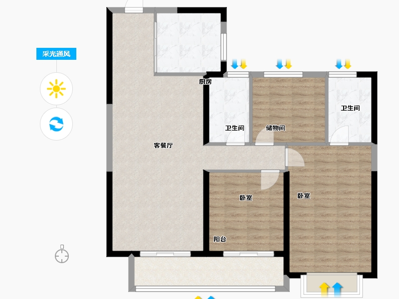 湖北省-武汉市-远洋东方境世界观-105.00-户型库-采光通风