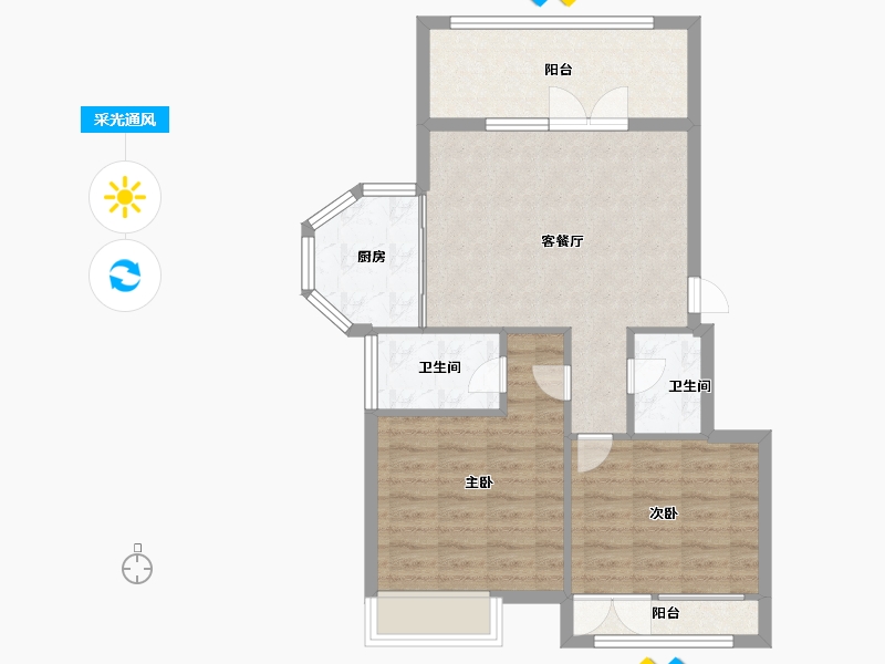 山东省-威海市-蓝湾公馆-72.00-户型库-采光通风