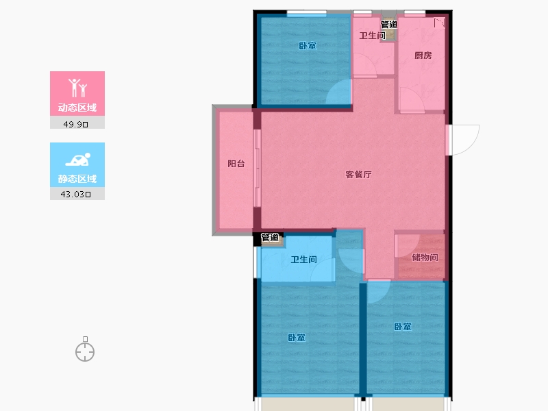 河南省-郑州市-碧桂园凤凰湾-84.00-户型库-动静分区