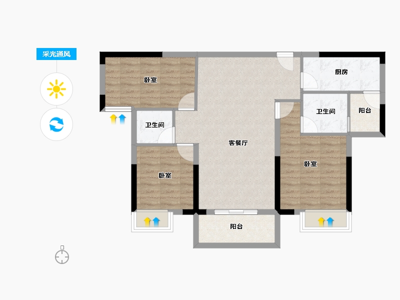 湖北省-黄冈市-红安东城国际-83.71-户型库-采光通风