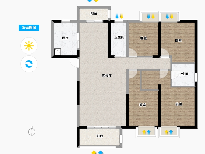 湖北省-武汉市-中建铂公馆-113.93-户型库-采光通风