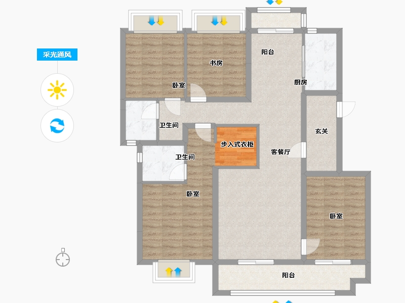 湖北省-武汉市-洺悦华府-111.18-户型库-采光通风