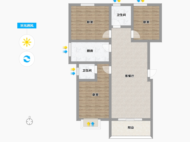 河南省-许昌市-荣城尚府-90.75-户型库-采光通风