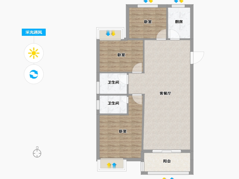 湖北省-孝感市-东方·状元成-84.69-户型库-采光通风