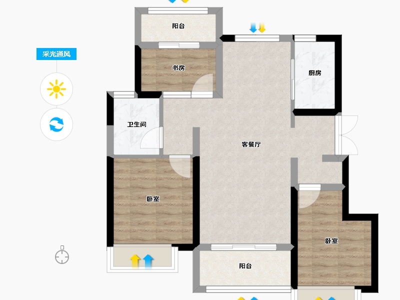 山东省-烟台市-佳园阅山府-71.05-户型库-采光通风