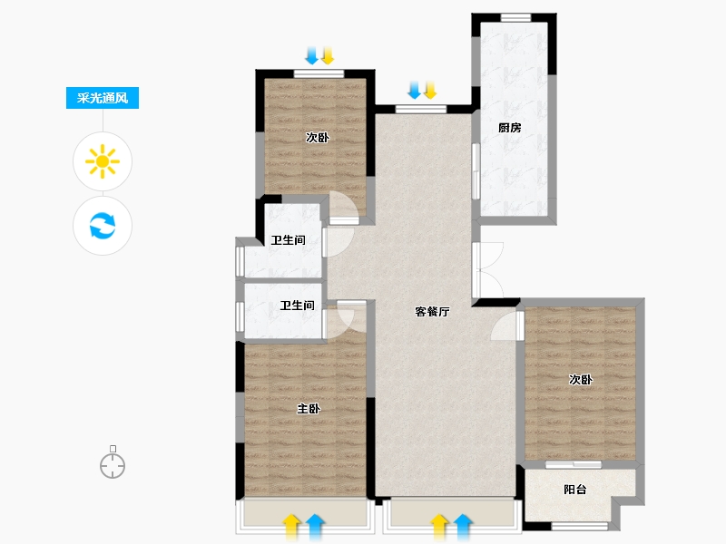 山东省-潍坊市-东金1号蓝郡-108.00-户型库-采光通风