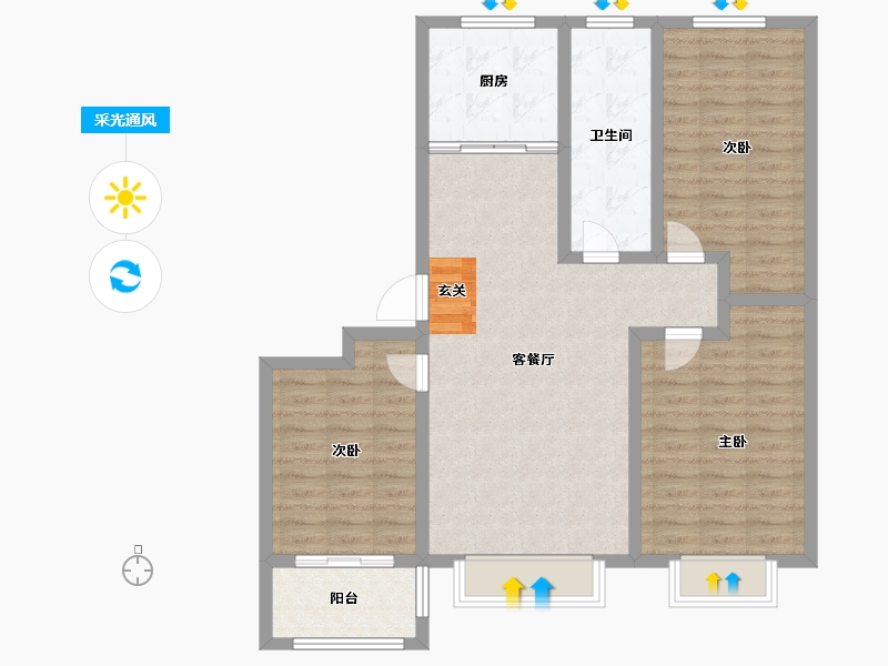 山东省-淄博市-湖岸名居-98.00-户型库-采光通风